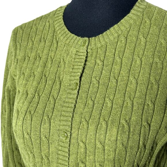 Eddie Bauer Women’s Cable Knit Cotton Cardigan Sweater Green | Size Medium - Picture 4 of 8